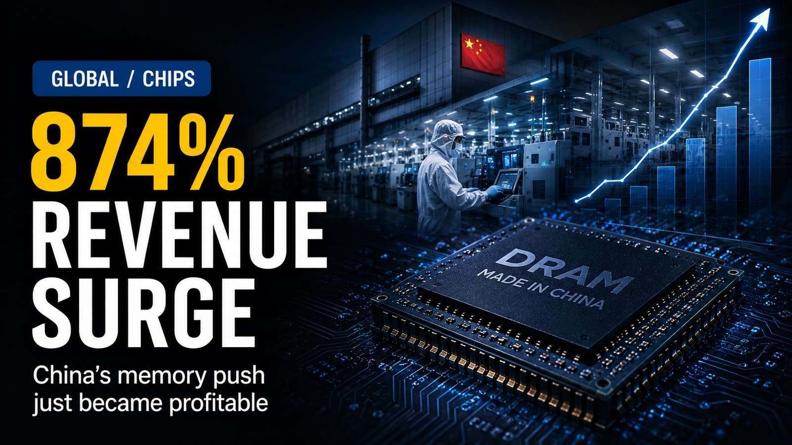 Editorial visual for CXMT’s Revenue Jumped 874% — China’s Memory-Chip Catch-Up Just Became a Profit Story